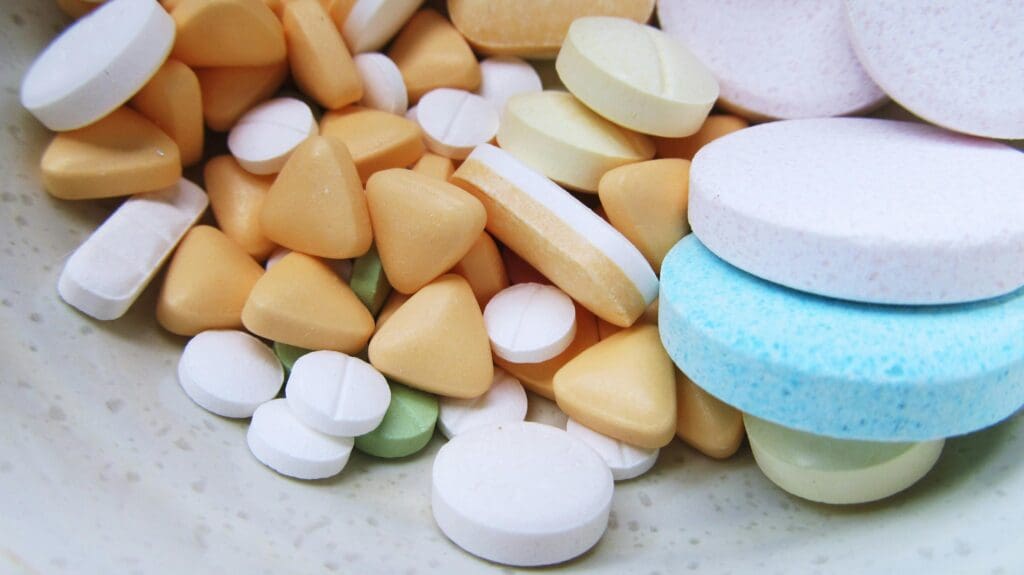 White Blue and Purple Multi Shape Medicine Pills